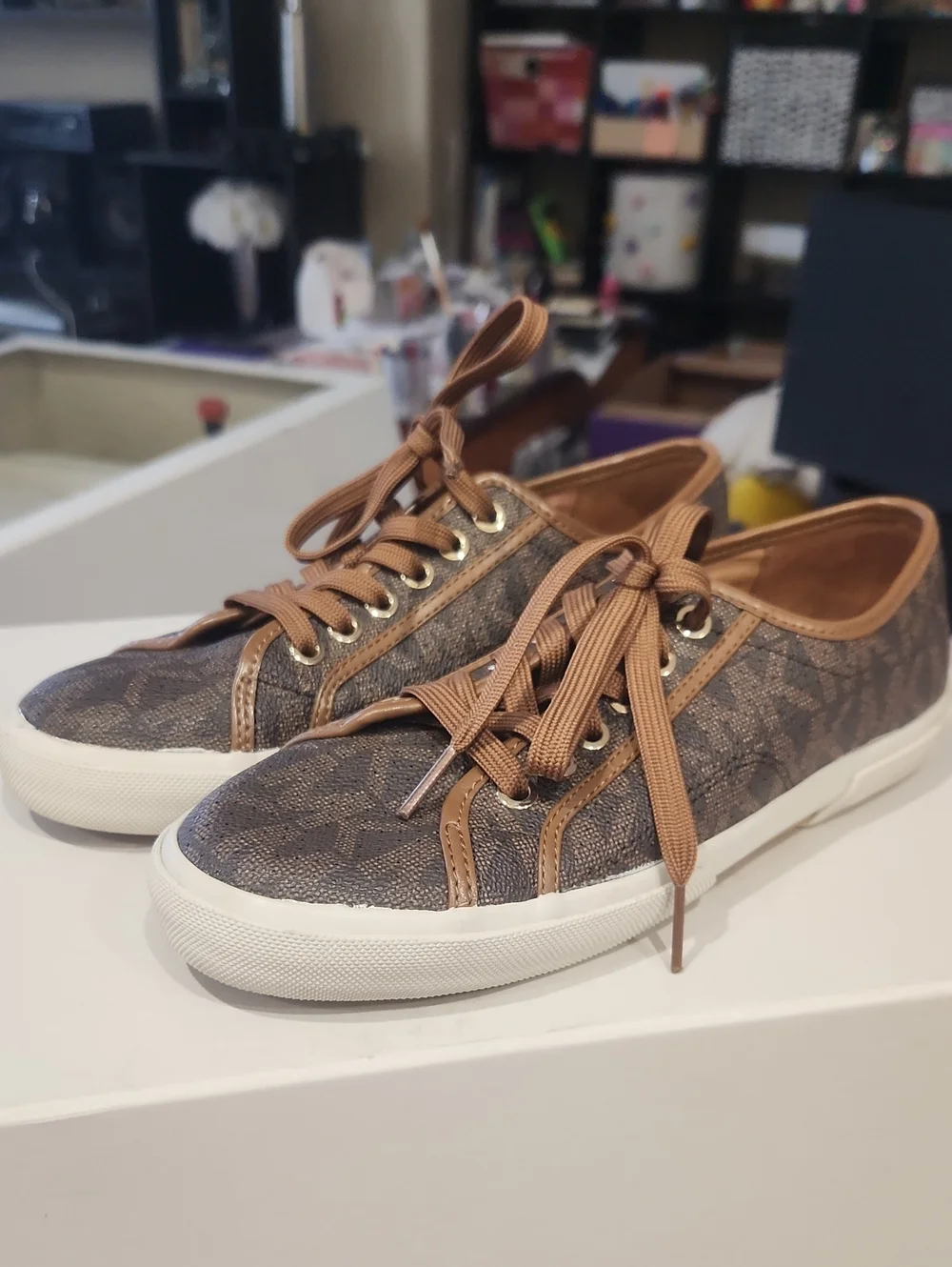 Michael Kors Brown Logo-Print Low-Top Sneakers with White Sole